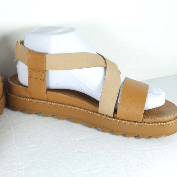 Sorel Women's Grooming US8,5 Tan Leather Criss Cross Platform Slingback Sandals - Picture 7 of 16